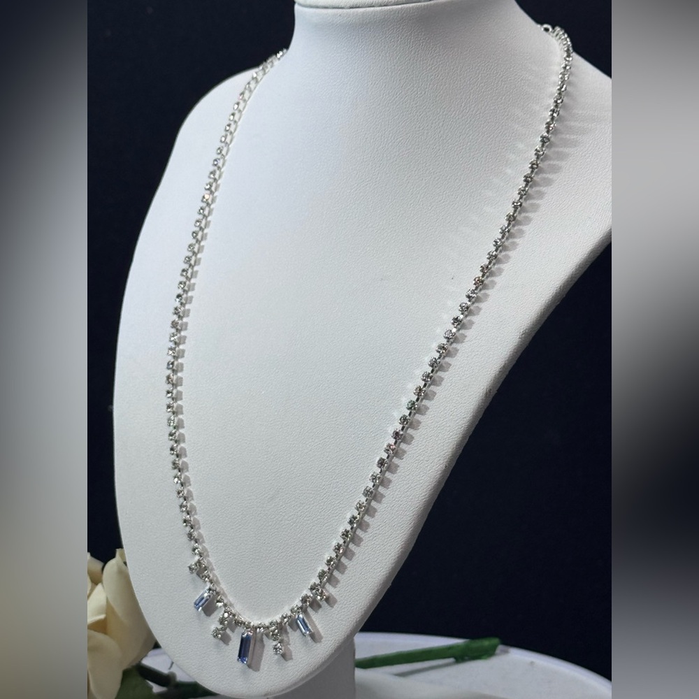 Sterling Silver Plated Crystal Tennis Necklace Made With Swarovski Crystal - Picture 6 of 7